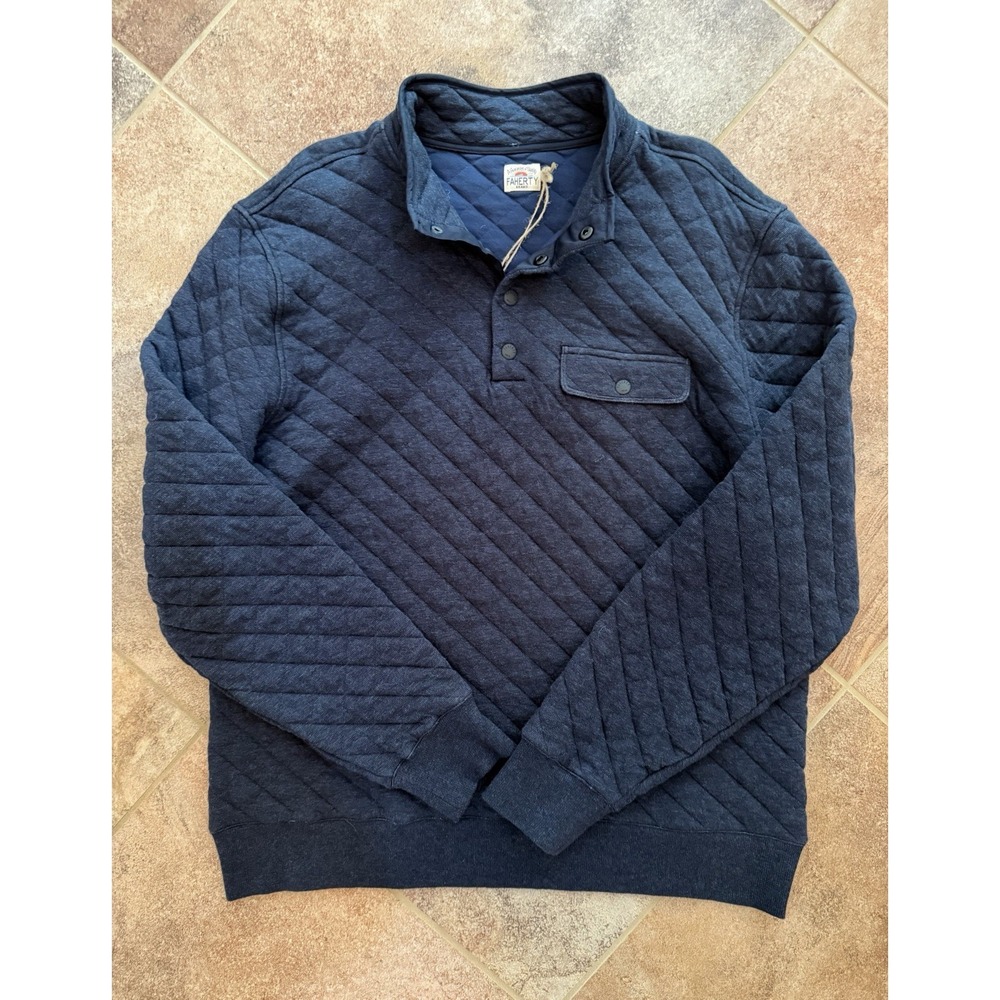 Men's Faherty Navy Blue Epic Quilted Fleece Pullover XL NWT Quarter Button-Down